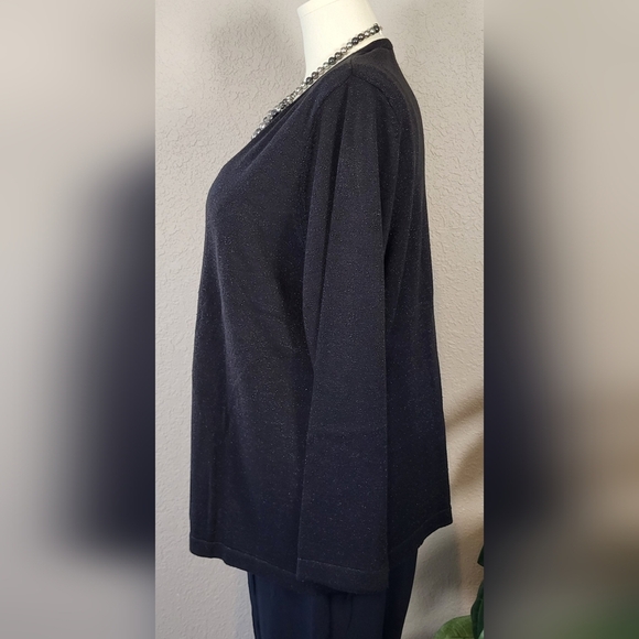 LIZ & ME Black and Silver Metallic 1 Button Sweater - Plus Size 1X - Picture 4 of 10